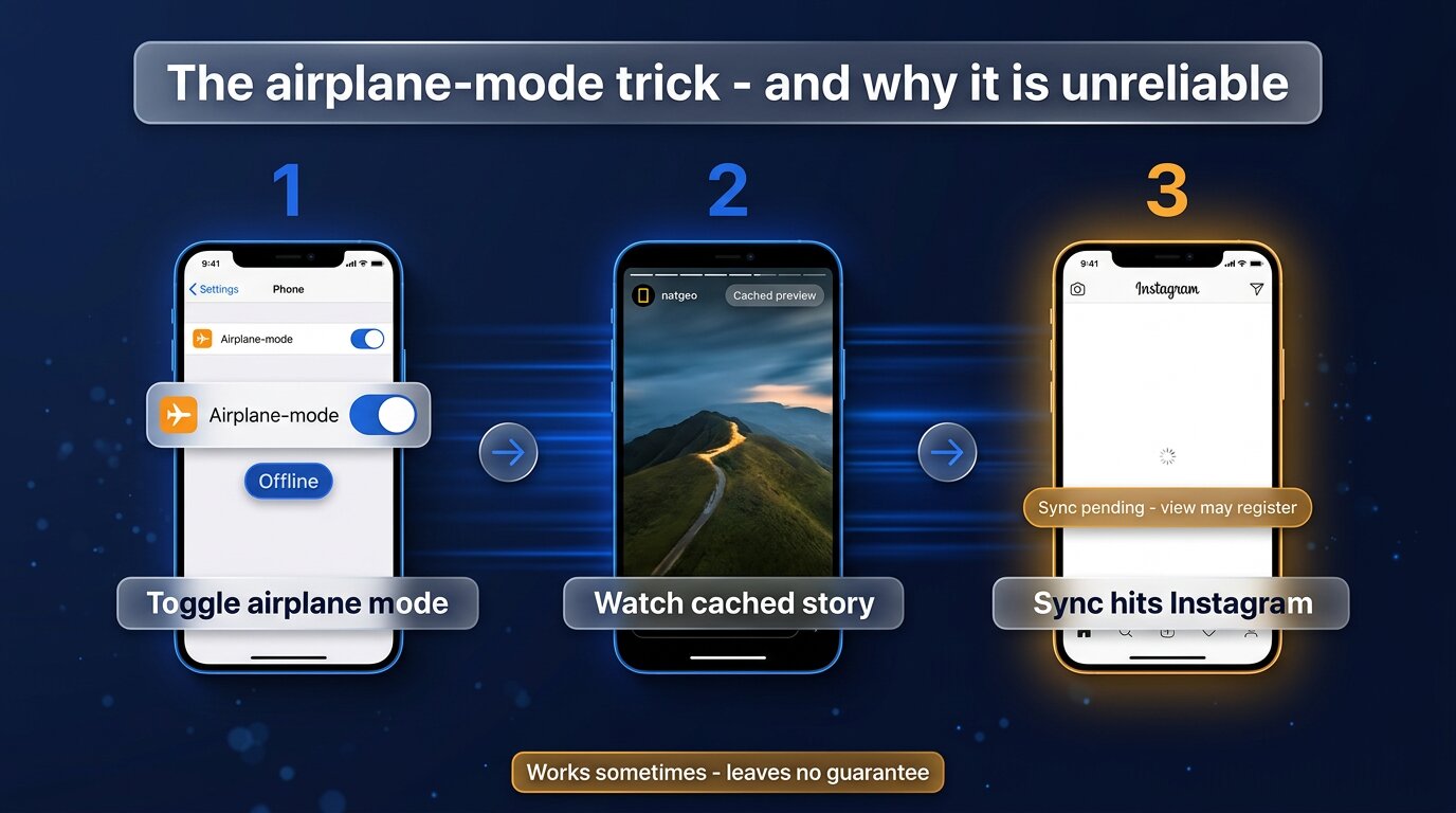 Airplane-mode trick for anonymous viewing - sometimes works