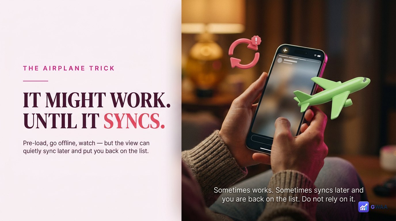 Airplane-mode trick for anonymous viewing - sometimes works