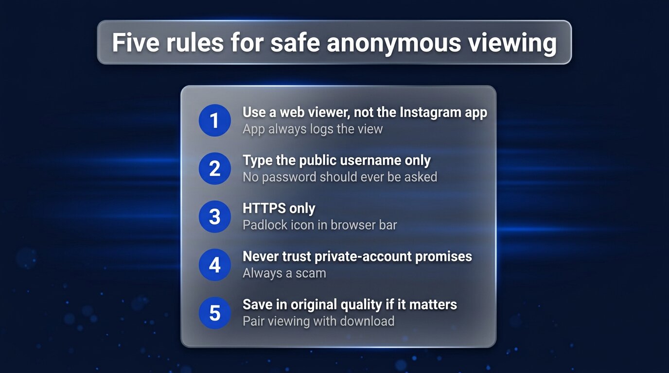 Five-rule safe anonymous viewing checklist