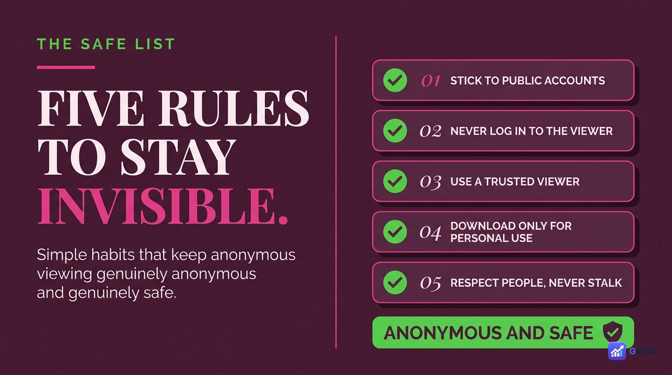 Five-rule safe anonymous viewing checklist