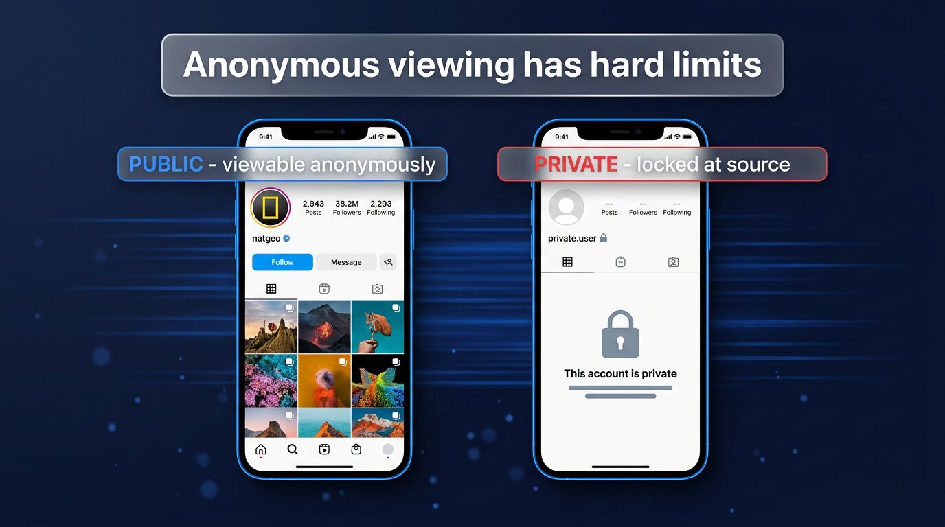 Public accounts viewable anonymously, private accounts locked at source