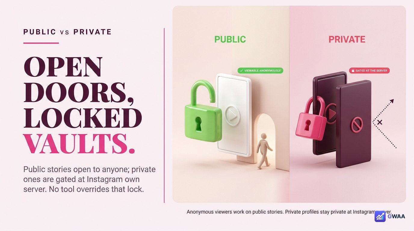 Public accounts viewable anonymously, private accounts locked at source