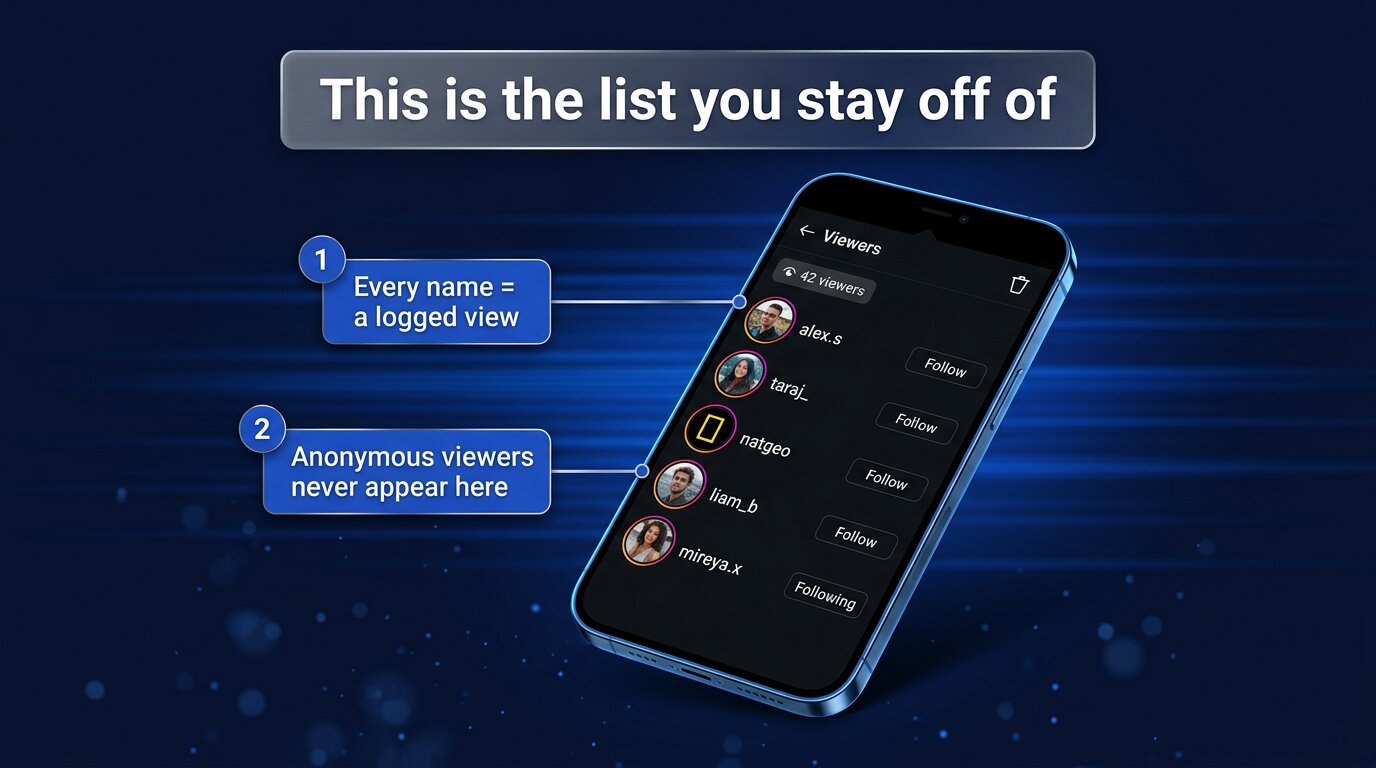 Instagram story viewer panel showing logged usernames