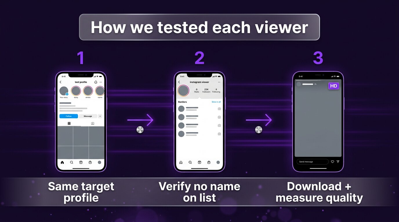 Three-step testing flow we used for each viewer