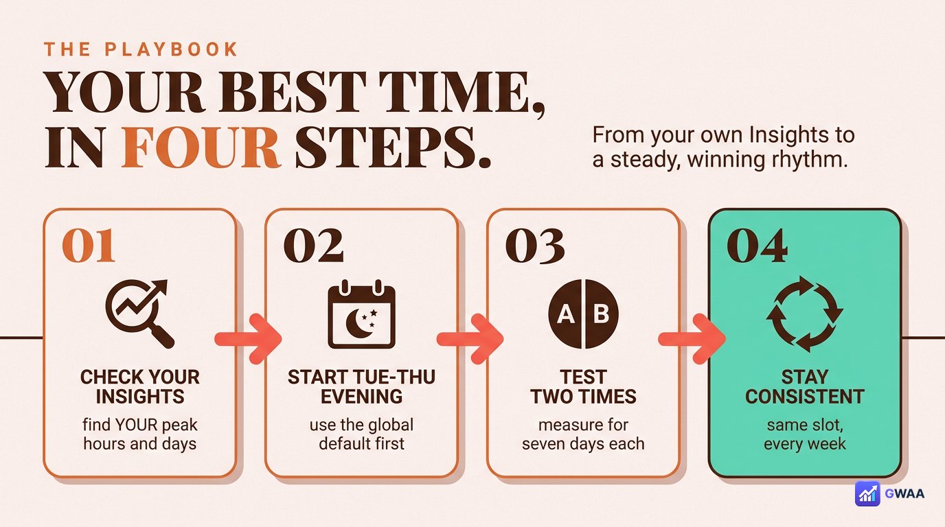 Best-time-to-post 4-step playbook summary