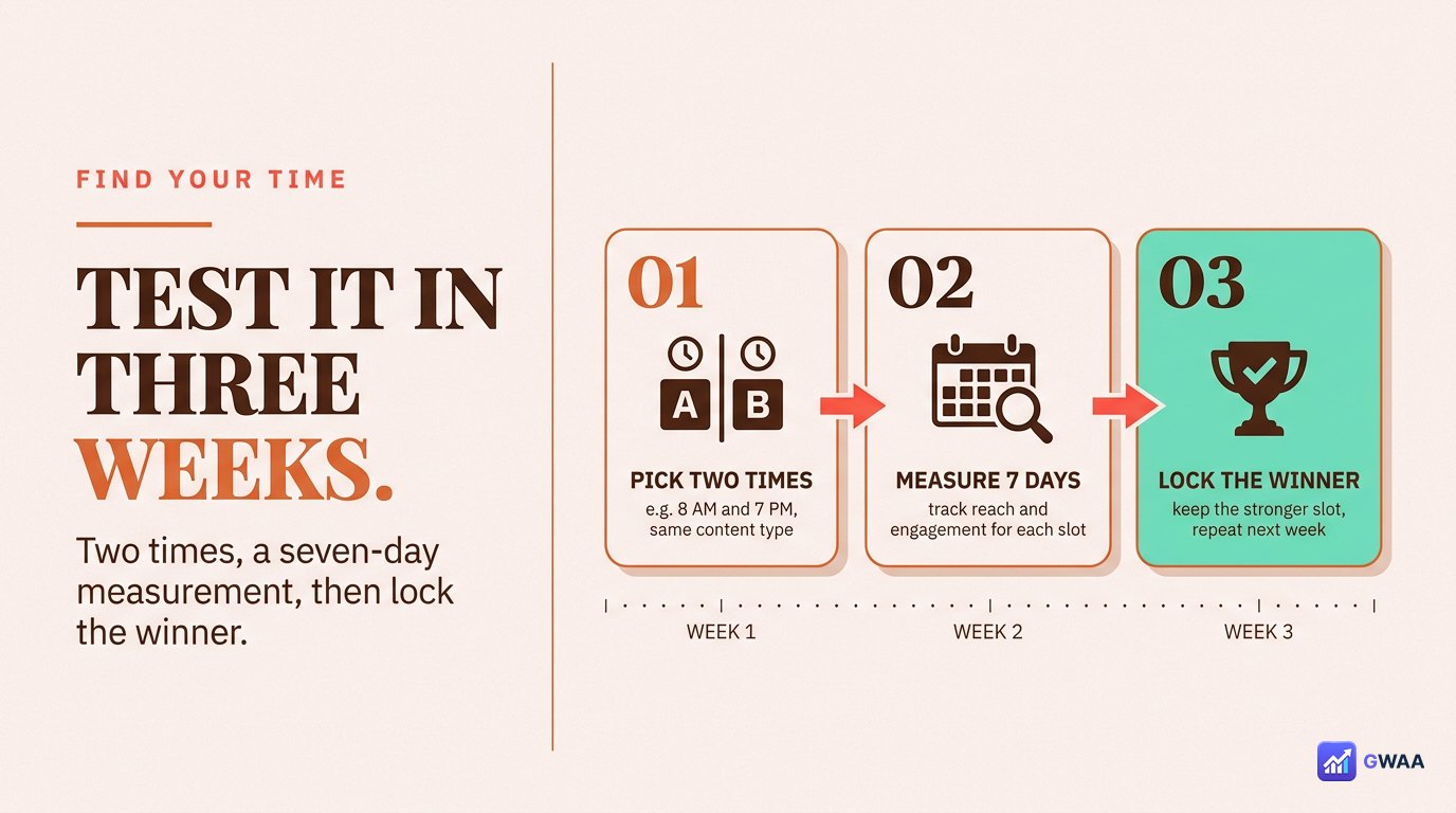 Three-step method to test best posting time