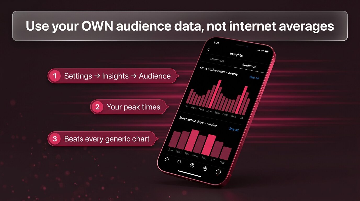 Instagram Insights audience activity panel showing peak times