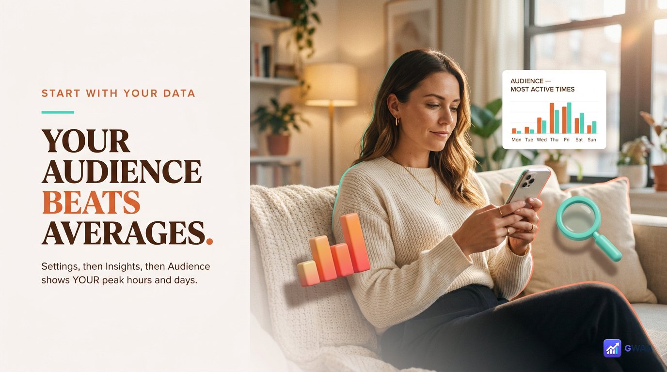 Instagram Insights audience activity panel showing peak times