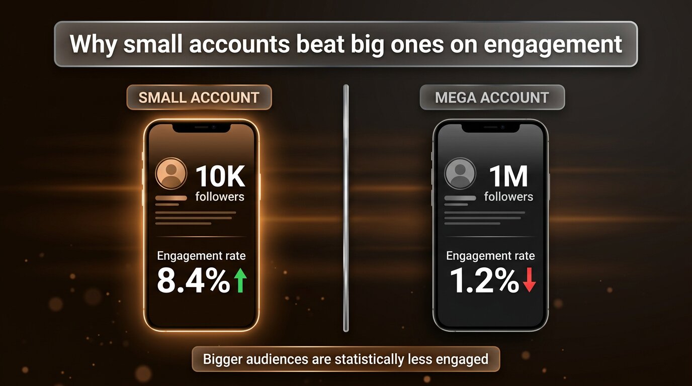 Small accounts have higher engagement rates than mega accounts