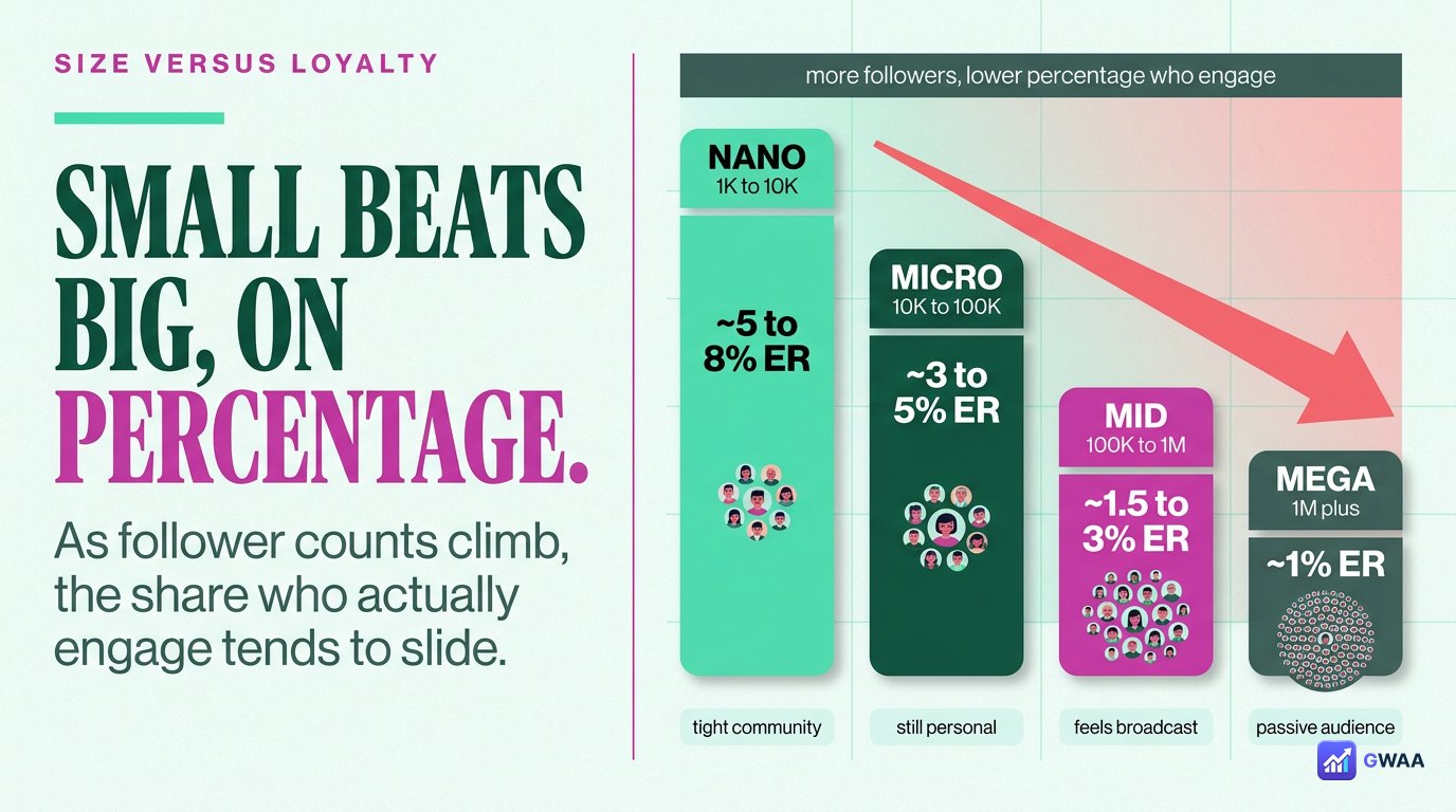 Small accounts have higher engagement rates than mega accounts