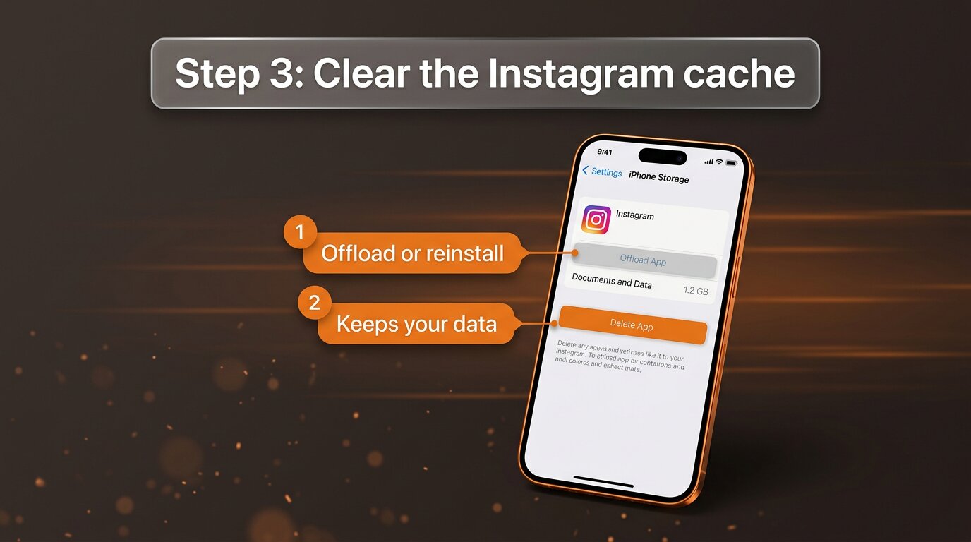 Clear Instagram cache via iPhone storage or Android app info