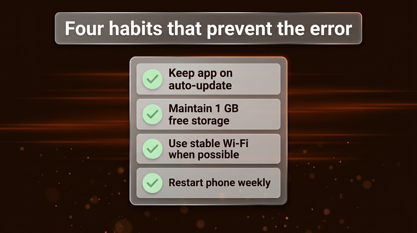 Four prevention habits - keep app updated, free storage, stable Wi-Fi