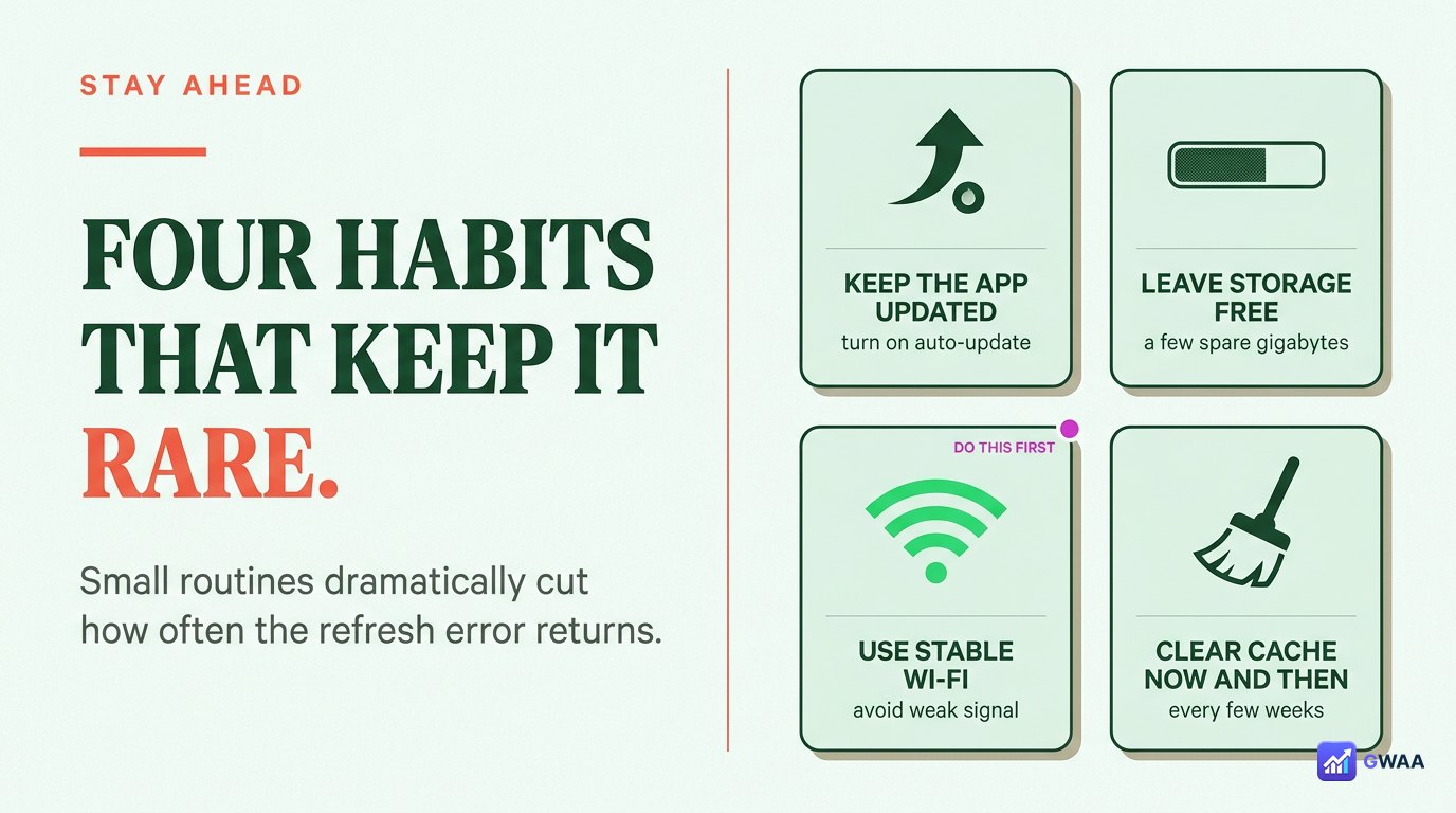 Four prevention habits - keep app updated, free storage, stable Wi-Fi