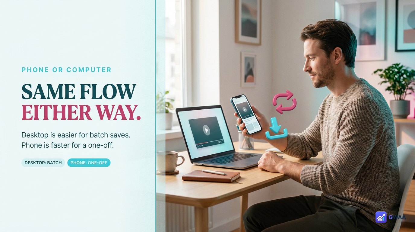 Same flow on phone or computer - desktop and mobile views