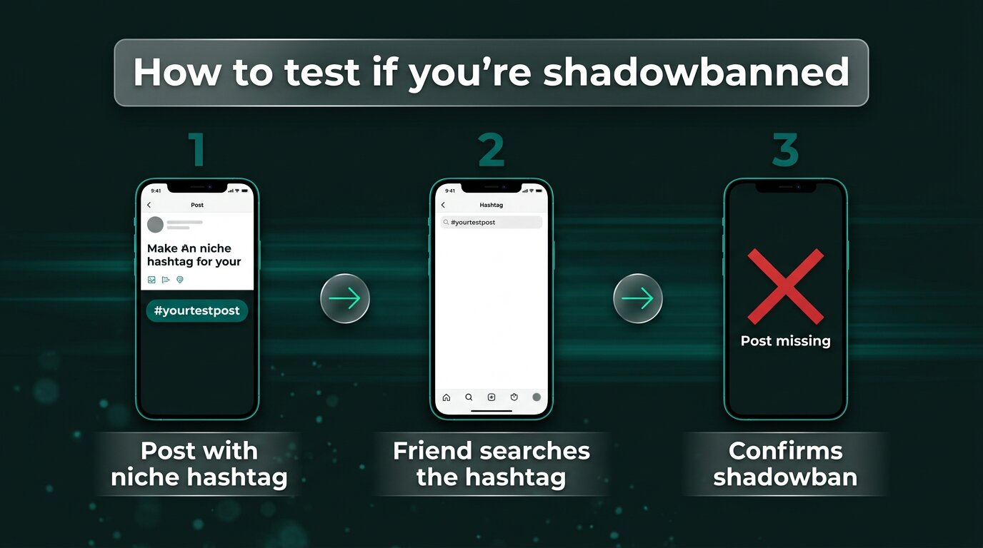 Three-step hashtag test to confirm shadowban